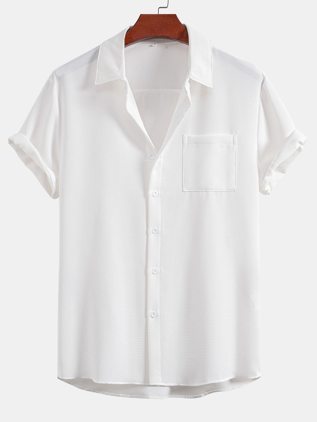 Waffle Textured Button Up Shirt with Pocket