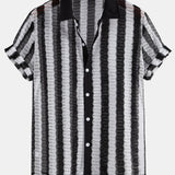 Hollow Out Stripe Textured Button Up Shirt
