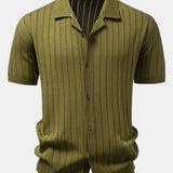Stripe Button Up Open Knit Shirt