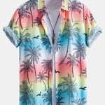 Palm Tree Seagull Print Shirt & Swim Shorts Set