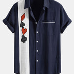 Poker Print Linen Contrast Button Up Shirt