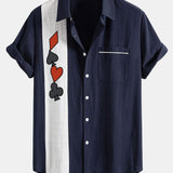 Poker Print Linen Contrast Button Up Shirt