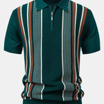 Stripe Knit Zip Up Polo Shirt & Straight Leg Ribbed Pants Set