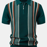 Stripe Knit Zip Up Polo Shirt & Cotton Chino Shorts Set