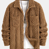 Geometric Jacquard Teddy Fleece Button Up Shirt