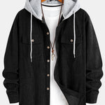 Contrast Corduroy Hooded Overshirt with Pockets
