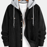 Contrast Corduroy Hooded Overshirt with Pockets