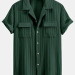 Textured Cuban Collar Pocket Shirt & Straight Leg Linen Pants Set