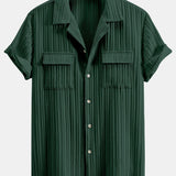 Textured Cuban Collar Pocket Shirt & Straight Leg Linen Pants Set