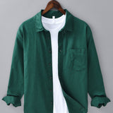 Long Sleeve Linen Cotton Shirt with Pocket