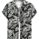 Tropical Plants Print Shirt & Drawstring Swim Shorts Set