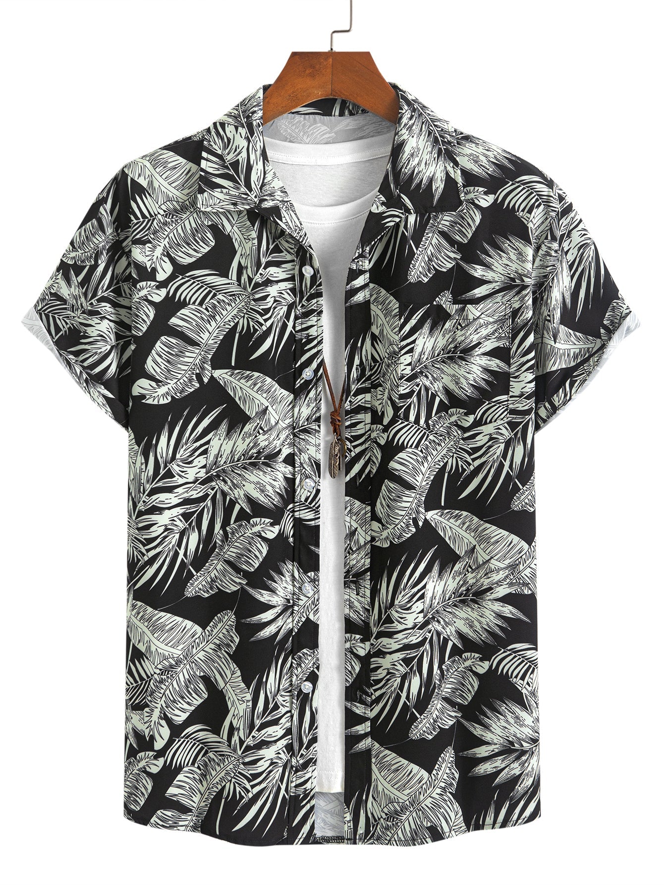 Tropical Plants Print Shirt & Drawstring Swim Shorts Set