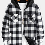 Flannel Fleece Lined Zip Up Hooded Shirt