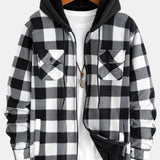 Flannel Fleece Lined Zip Up Hooded Shirt