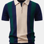 Textured Color Block Knit Polo & Slim Fit Tapered Trousers Set