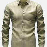 Long Sleeve Stripe Linen Button Up Shirt