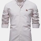 Cowboy Embroidery Cotton Plaid Stripe Shirt