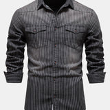 Stripe Washed Denim Shirt with Pockets