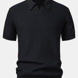 Wave Jacquard Knit V Neck Polo Shirt & Cotton Chino Shorts Set