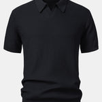 Wave Jacquard Knit V Neck Polo Shirt & Straight Leg Ribbed Pants Set