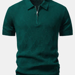 Rhombus Textured Zip Up Knitted Polo Shirt & Tapered Trousers Set
