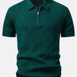 Rhombus Textured Zip Up Knitted Polo Shirt & Tapered Trousers Set