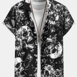 Skull Floral Print Button Up Shirt