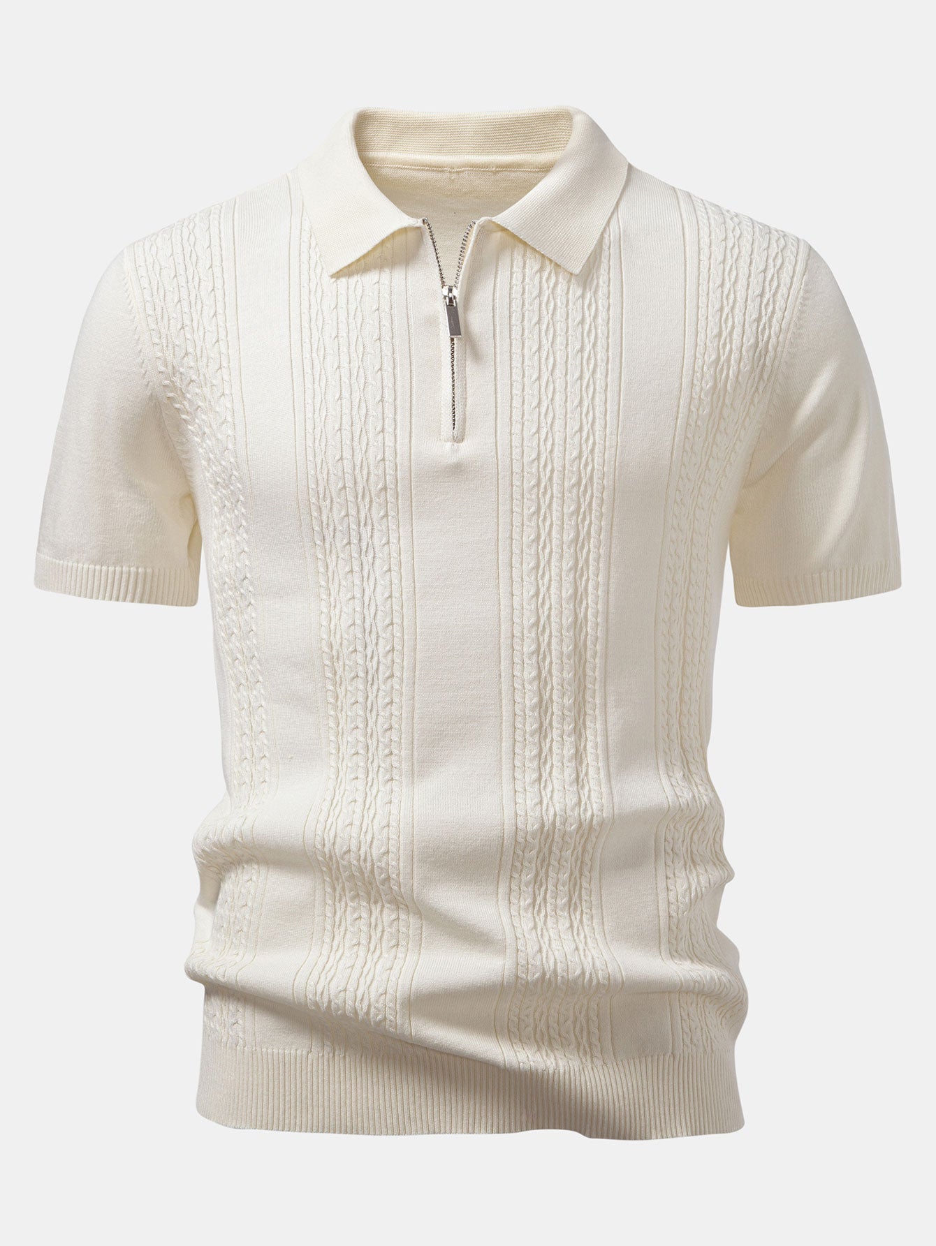 Twist Jacquard Knitted Zipper Polo Shirt & Tapered Trousers Set
