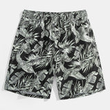 Tropical Plants Print Shirt & Drawstring Swim Shorts Set
