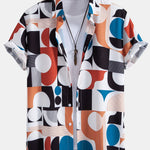 Color Block Geometry Print Button Up Shirt