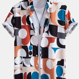 Color Block Geometry Print Button Up Shirt