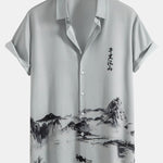 Ink Mountain and River Shirt & Man Mid Length Drawstring Swim Shorts Set
