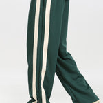 Los Angeles Print Color Block Polo Sweatshirt & Slit Hem Stripe Pants Set
