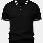 Contrast Trim Twisted Jacquard Knit Polo & Tapered Trousers Set