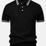 Contrast Trim Twisted Jacquard Knit Polo & Tapered Trousers Set