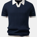 Contrast Trim Stripe Johnny Collar Polo & Tapered Trousers Set