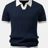 Contrast Trim Stripe Johnny Collar Polo & Tapered Trousers Set