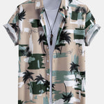 Palm Tree Color Block Print Shirt & Swim Shorts Set