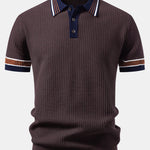 Contrast Stripe Trim Waffle Knit Polo & Slim Fit Tapered Trousers Set
