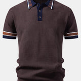 Contrast Stripe Trim Waffle Knit Polo & Slim Fit Tapered Trousers Set