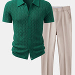 Twisted Jacquard Knit Shirt & Slim Fit Tapered Trousers Set