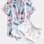 Flamingo Leaf Print Shirt & Swim Shorts Set