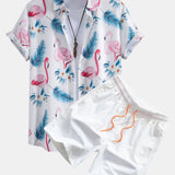 Flamingo Leaf Print Shirt & Swim Shorts Set