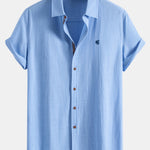 Short Sleeve Linen Shirt & Crinkle Textured Straight Leg Pants Set
