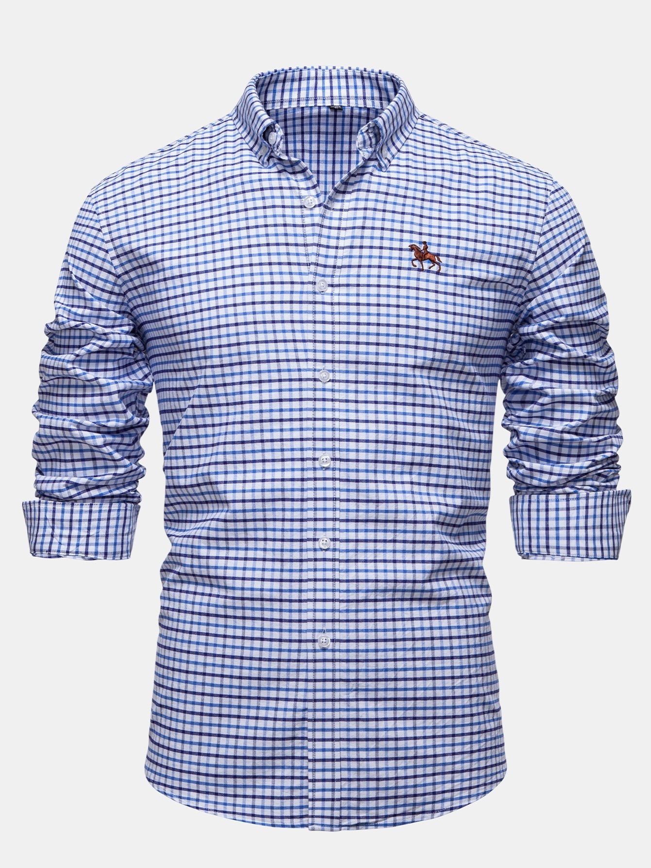 Cowboy Embroidery Cotton Plaid Button Up Shirt
