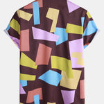Geometric Color Block Print Button Up Shirt
