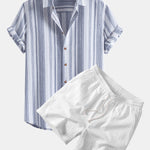 Stripe Linen Shirt & Crinkle Textured Drawstring 5" Shorts Set