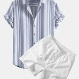 Stripe Linen Shirt & Crinkle Textured Drawstring 5" Shorts Set