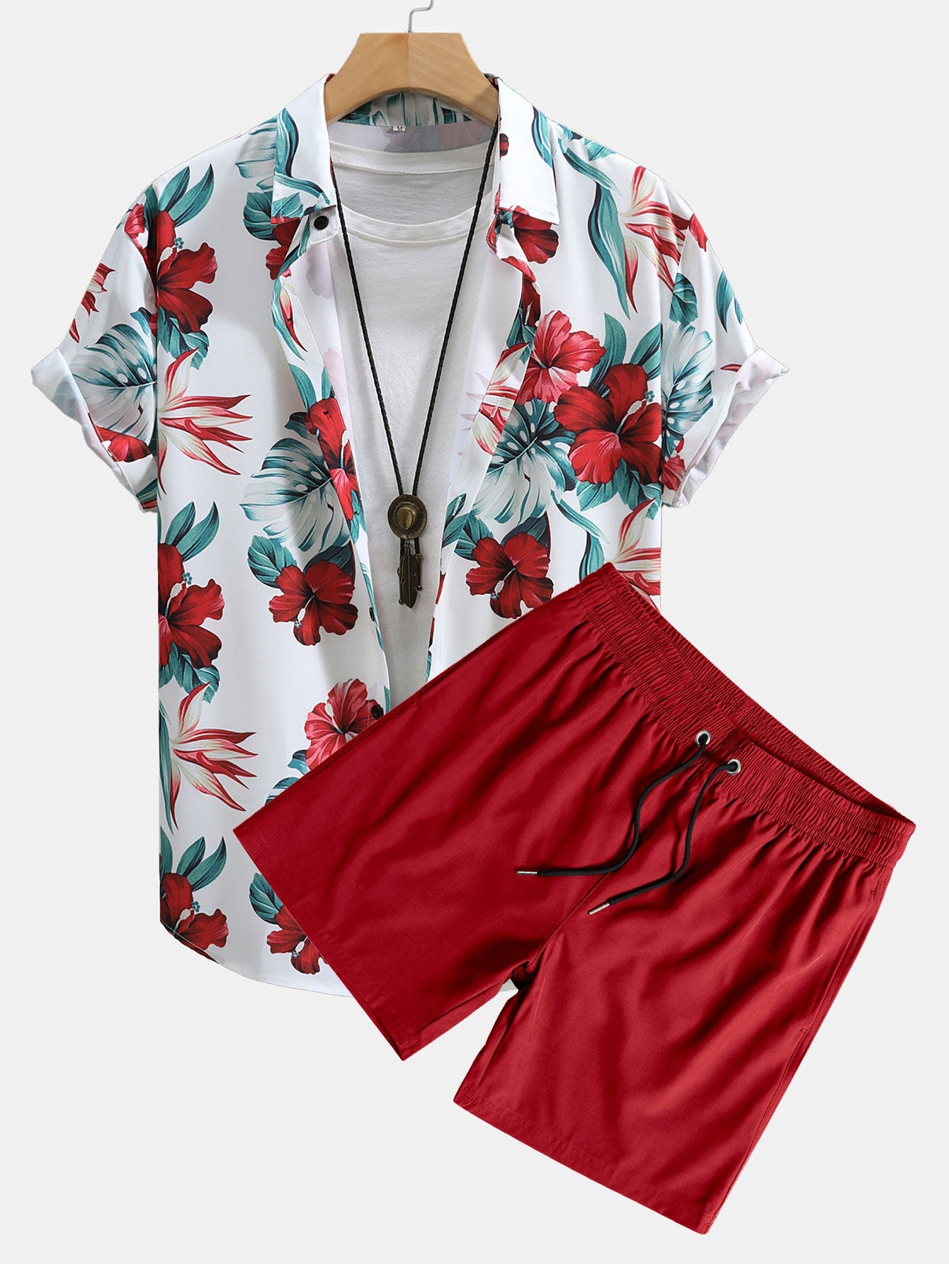Tropical Floral Print Shirt & Swim Shorts Set