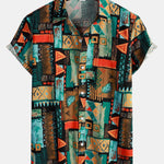 Tribal Geometry Print Button Up Shirt